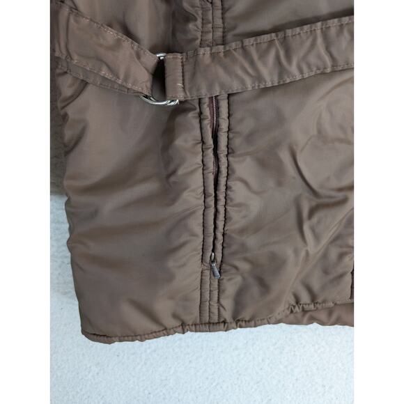 Vintage Penneys Jacket Nylon Womens Large Brown Poly Fill Belted 50s 60s - Picture 9 of 15